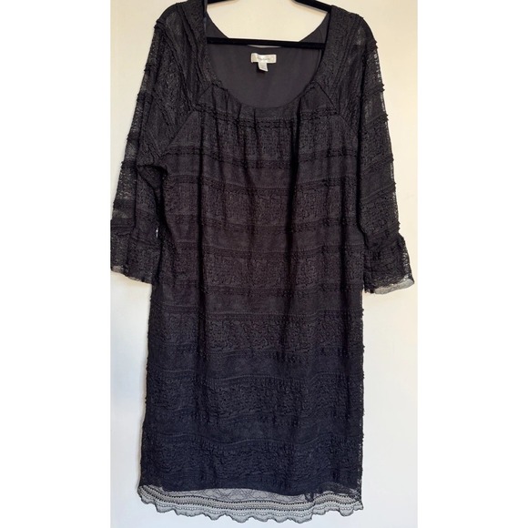 Vtg Y2K Dressbarn Midi Dress 20 Lace Sheet Fairy Grunge Whimsigoth Black Witchy - Picture 2 of 16